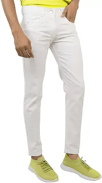 Stylish White Cotton Blend Solid Mid-Rise Jeans For Men-thumb2