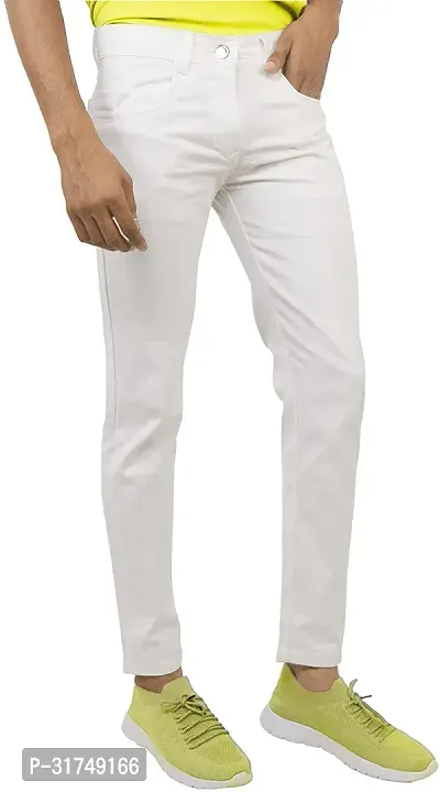 Stylish White Cotton Blend Solid Mid-Rise Jeans For Men-thumb3