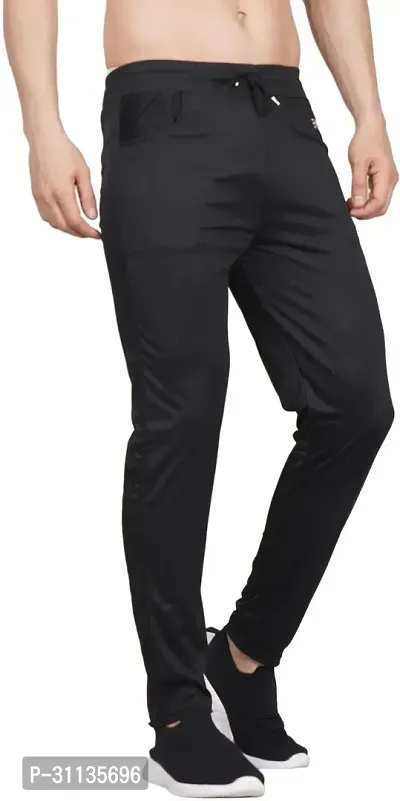 Stylish Black Polyester Spandex Solid Regular Track Pant For Men-thumb0