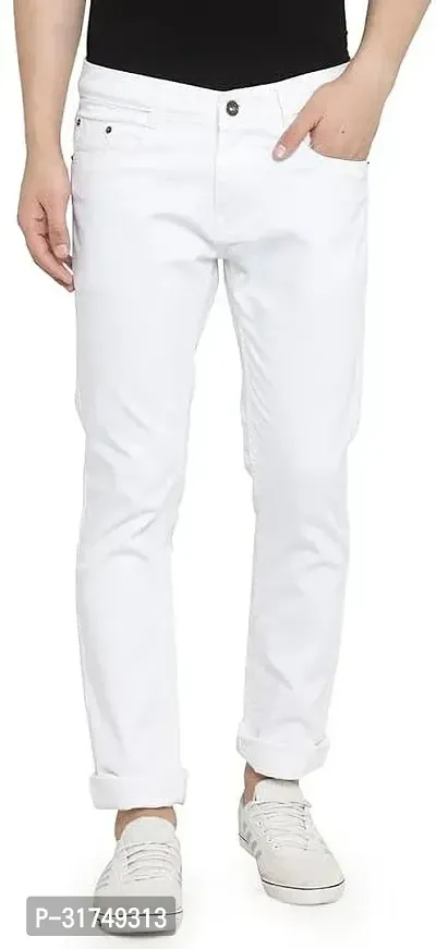 Stylish White Cotton Blend Solid Mid-Rise Jeans For Men-thumb0