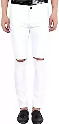 COMFITS Men's Regular Tapered Knee Cut Jeans (26) White-thumb1