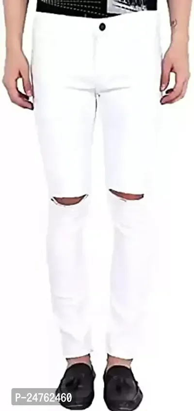 COMFITS Men's Regular Tapered Knee Cut Jeans (26) White-thumb2