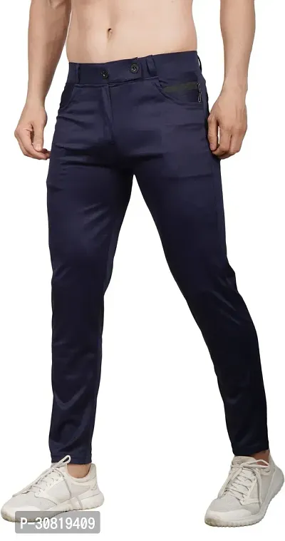 Mevan Stylish Blue Lycra Blend Solid Regular Fit Trouser For Men-thumb0