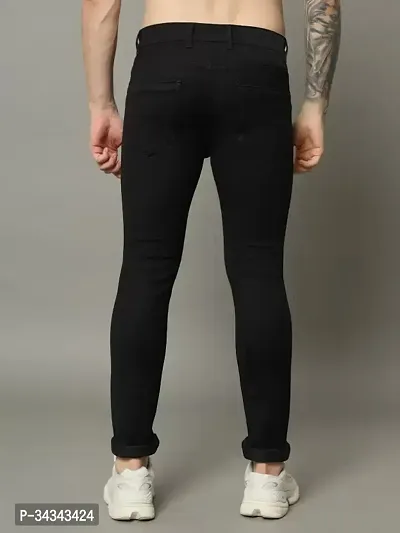 Stylish Black Denim Solid Jeans For Men-thumb2