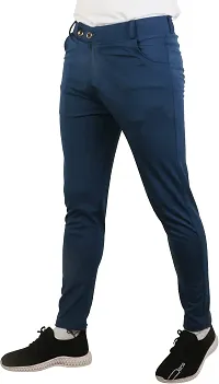 Mevan Comfortable Blue Polyester Spandex Regular Track Pants For Men-thumb2