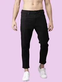 Stylish Black Denim Solid Mid-Rise Jeans For Men-thumb1