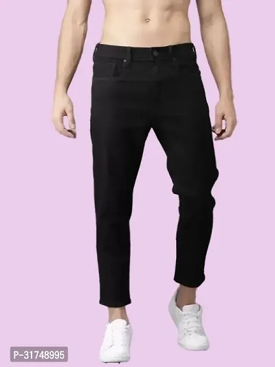 Stylish Black Denim Solid Mid-Rise Jeans For Men-thumb2