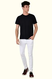 Stylish White Cotton Blend Solid Mid-Rise Jeans For Men-thumb2