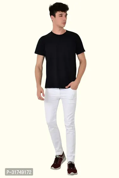 Stylish White Cotton Blend Solid Mid-Rise Jeans For Men-thumb3