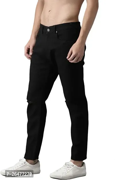 Stylish Black Cotton Blend Mid-Rise Jeans For Men