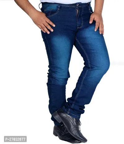 Classic Blue Cotton Solid Jeans For Men