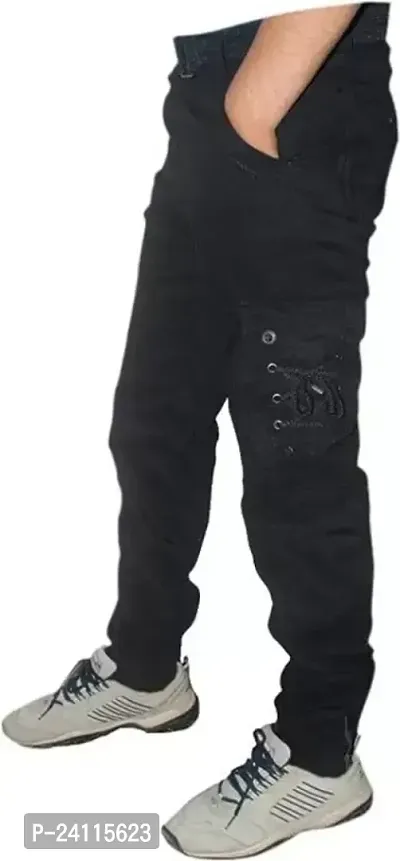 Men Regular Black Cargo Pant-thumb0