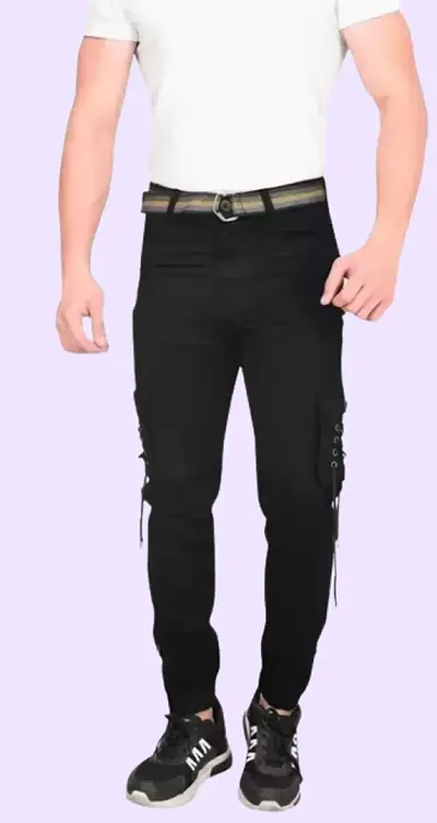 Mens Pure Cotton Solid Cargo Pants