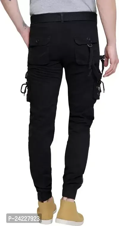 Fancy Black Solid Cotton Blend Cargo Pant For Men-thumb3