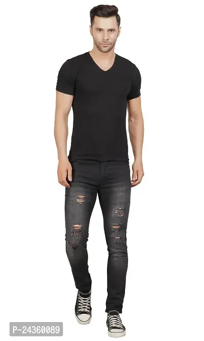 Men Slim Grey Rough Jeans-thumb3