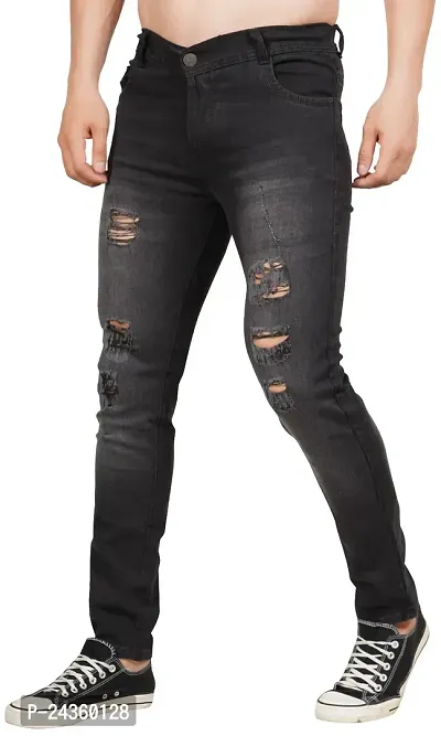 Men Slim Grey Rough Jeans