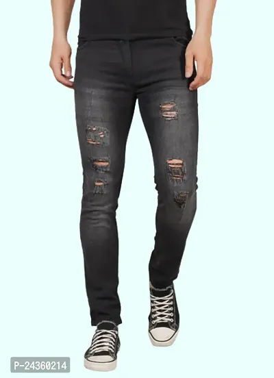 Men Slim Grey Rough Jeans