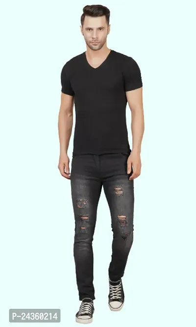 Men Slim Grey Rough Jeans-thumb3