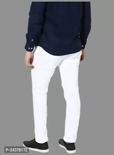 Men Slim White Plain Jeans-thumb2