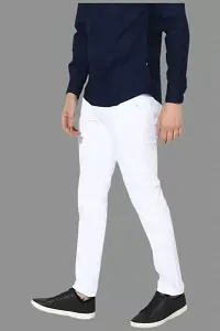 Men Slim White Plain Jeans-thumb2