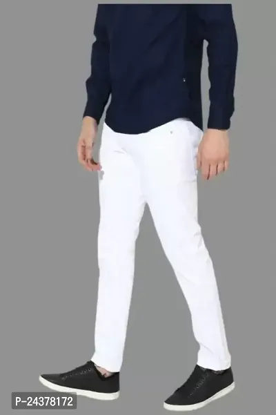 Men Slim White Plain Jeans-thumb3