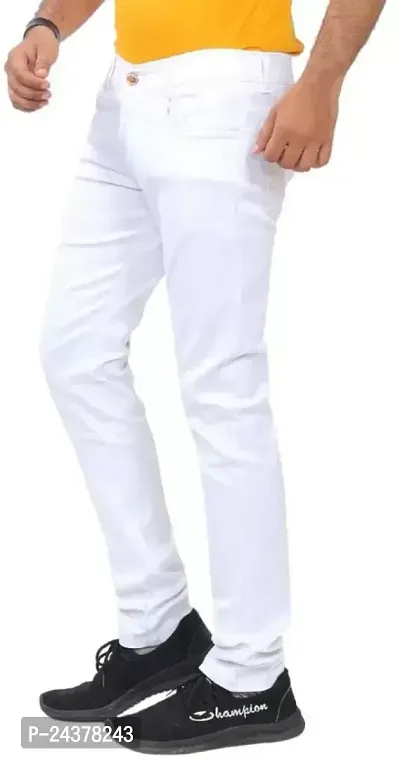 Men Slim White Plain Jeans-thumb3