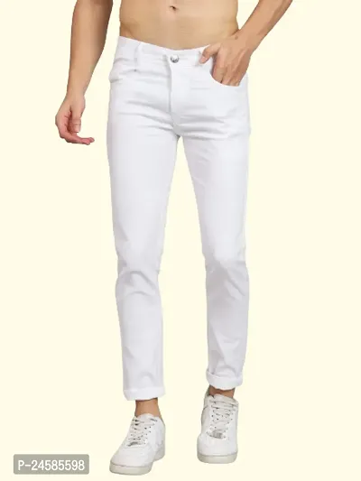 Men's Sk Slim White Plain Jeans-thumb0