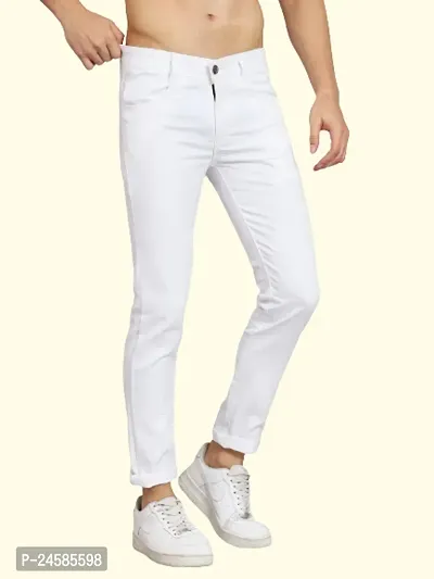 Men's Sk Slim White Plain Jeans-thumb2