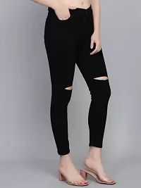 Slim Women Black Knee Cut Jeans 1 Button-thumb2
