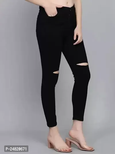 Slim Women Black Knee Cut Jeans 1 Button-thumb3