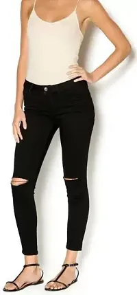 Slim Women Black Knee Cut Jeans 1 Button-thumb2