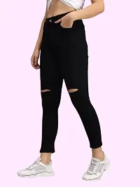 Regular Women Black Knee Cut Jeans 1 Button-thumb2