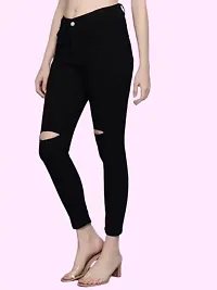 Slim Women Black Knee Cut Jeans 1 Button-thumb1