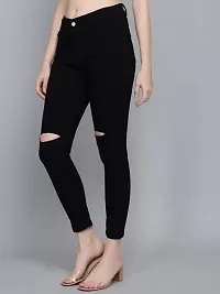 Regular Women Black Knee Cut Jeans 1 Button-thumb2