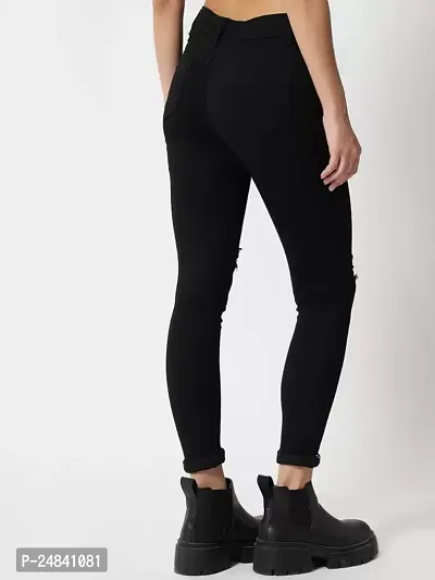 Regular Women Black Knee Cut Jeans 1 Button-thumb2