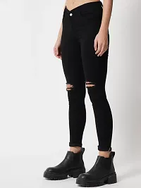 Regular Women Black Knee Cut Jeans 1 Button-thumb2