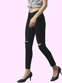 Slim Women Black Knee Cut Jeans 1 Button-thumb2