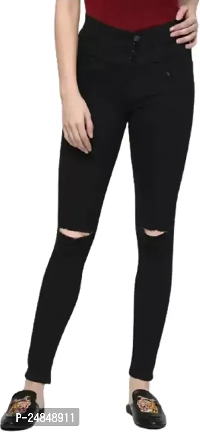 Classic Cotton Blend Solid Jeans For Women