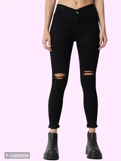 Classic Cotton Blend Solid Jeans For Women