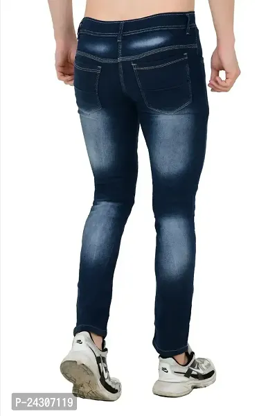Stylish Blue Cotton Blend Printed Mid-Rise Jeans For Men-thumb2
