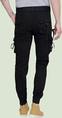 Stylish Black Cotton Blend Solid Mid-Rise Cargo For Men-thumb1