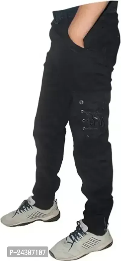 Stylish Black Cotton Blend Solid Mid-Rise Cargo For Men