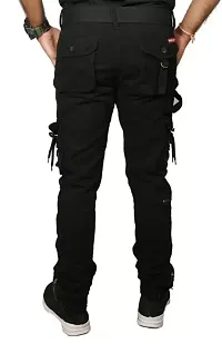 Stylish Black Cotton Blend Solid Mid-Rise Cargo For Men-thumb1