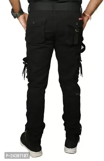 Stylish Black Cotton Blend Solid Mid-Rise Cargo For Men-thumb2