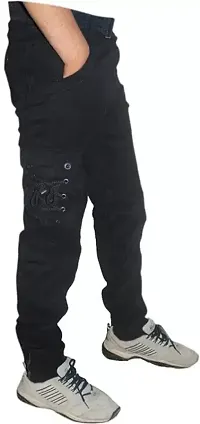 Stylish Black Cotton Blend Solid Mid-Rise Cargo For Men-thumb2