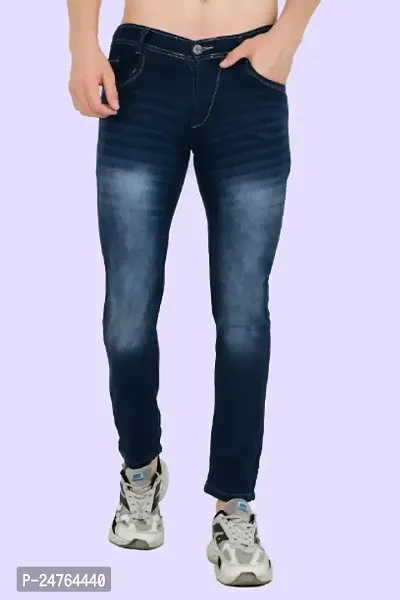 COMFITS Men's Blue Stretchable Regular Slim fit Tapered Jeans(MBLP-04) (32, Blue)-thumb0