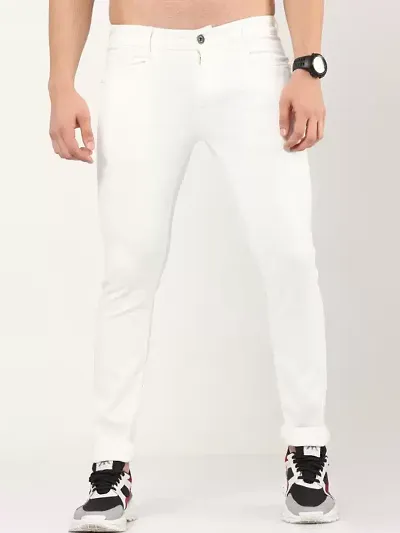 Men Latest Casual White Plain Jeans