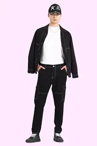 Jeancherry Fashion Men Black Cargo-thumb1