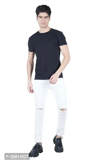 Jeancherry Men White Knee Cut Jeans-thumb3