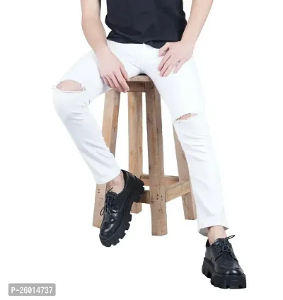 Fashion Men White Knee Cut Jeans`-thumb0